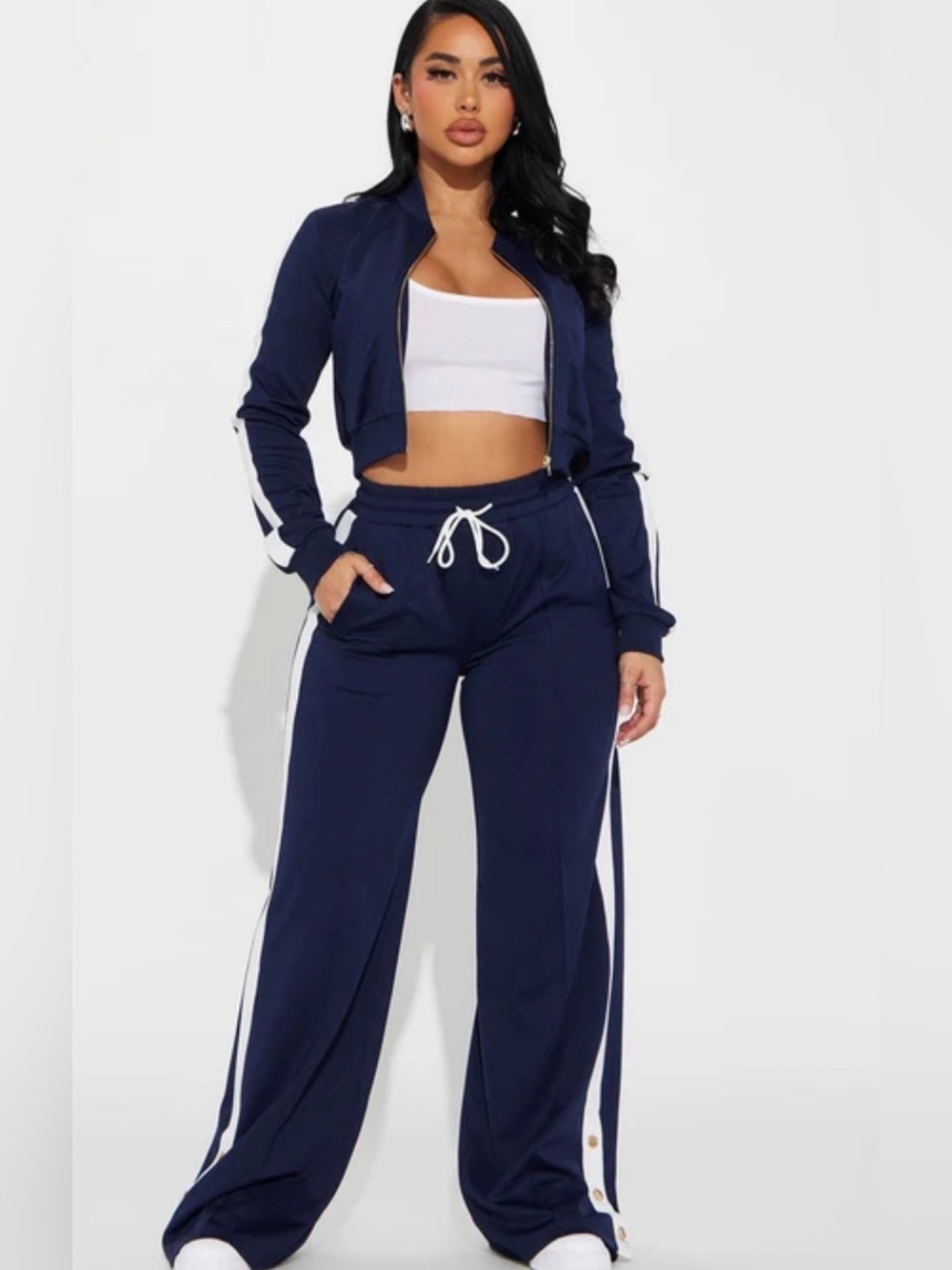 Fashion Nova “Hanging Out Later” Navy Track Pant Set 2 Piece L